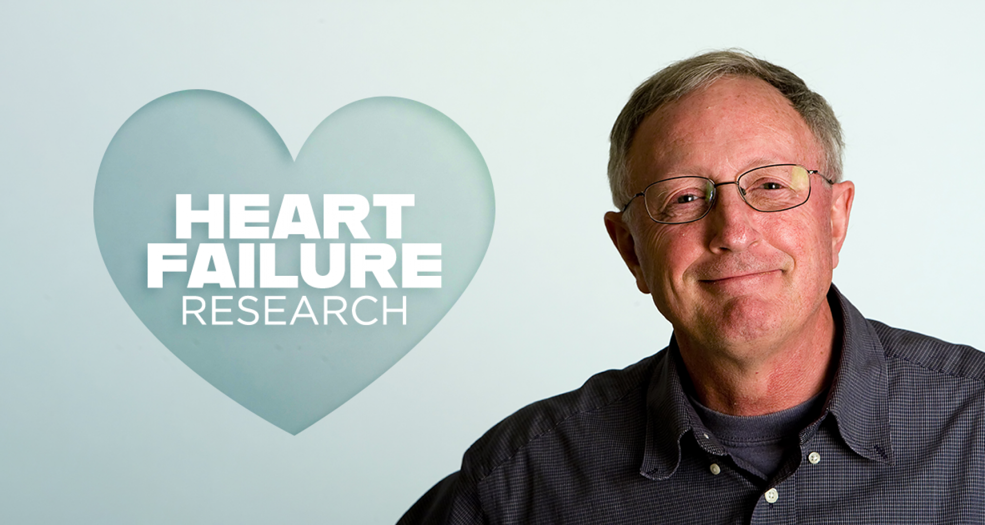 Heart failure research, older Caucasian male with glasses, smiling, heart disease research. 