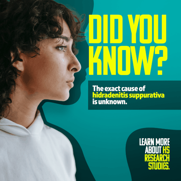 Did you know the exact cause of HS is unknown? Learn more about HS research studies. Woman with short curly hair staring out. 