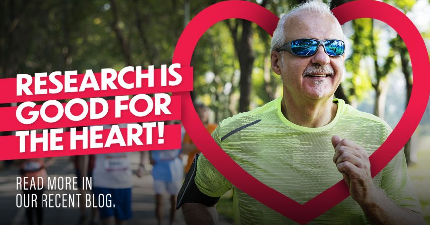 Research is good for the heart, blog, Older white male running in a race, heart disease clinical research
