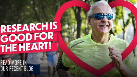 Research is good for the heart, blog, Older white male running in a race, heart disease clinical research